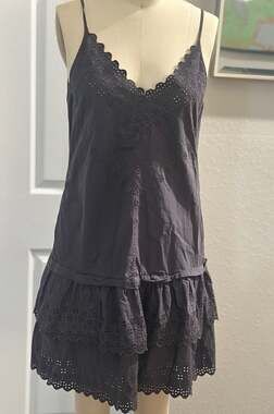 La Vie Rebecca Taylor Black Eyelet Tiered Slip Mini Dress